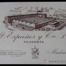 Postales: ANTIGUA TARJETA DE PLATERIA M. ESPUÑES Y CIA. DE MADRID, PUBLICIDAD - ESCRITA