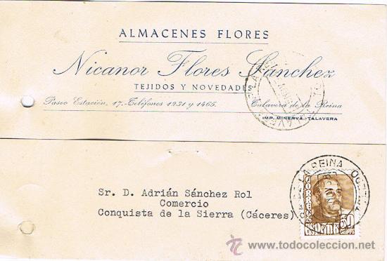 Postkarten: TARJETA POSTAL PUBLICITARIA, NICANOR FLORES SCHEZ.,TEJIDOS Y NOVEDADES, TALAVERA, 15 NOVIEMBRE 1.958