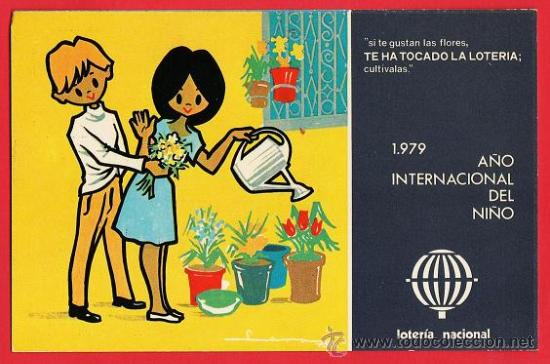 Postcards: loteria nacional - ser. l n&ordm; 8 - a&ntilde;o int. ni&ntilde;o - si te gustan las flores...- dib.e. lara - a&ntilde;o 1979