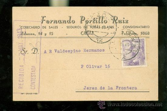 Postcards: TARJETA POSTAL PUBLICITARIA. FERNANDO PORTILLO RUIZ. 1943.