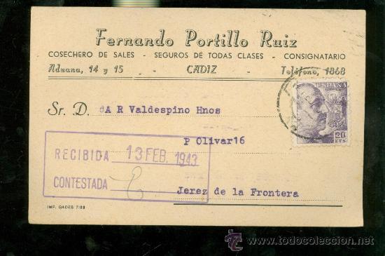 Postkarten: TARJETA POSTAL PUBLICITARIA. FERNANDO PORTILLO RUIZ. 1943.
