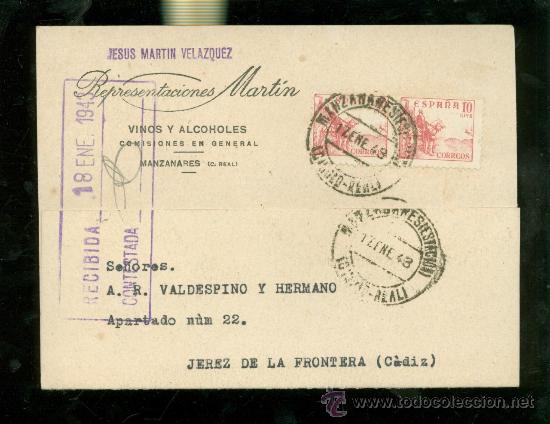 Postkarten: TARJETA POSTAL PUBLICITARIA. REPRESENTACIONES MARTIN. VINOS Y ALCOHOLES. 1943.