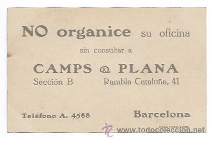 Postales: PUBLICIDAD EXPOSICION INTERNACIONAL DEL MUEBLE. 'NO ORGANICE SU OFICINA SIN CONSULTAR CAMPS & PLANA'