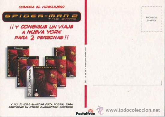 Postales: Postal publicitaria del juego de Spiderman 2 - Foto 2