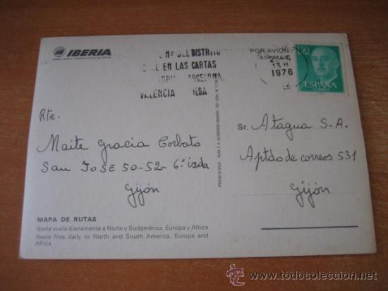 Postales: IBERIA  MAPA DE RUTAS  CIRCULADA 1976 - Foto 2