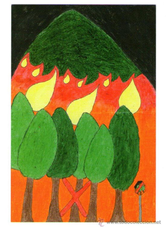postal dibujo de incendio forestal - publicidad - Compra venta en  todocoleccion