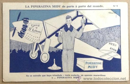 Cartoline: POSTAL PUBLICITARIA. LA PIPERAZINA MIDY DE PARTE A PARTE DEL MUNDO. AVION.