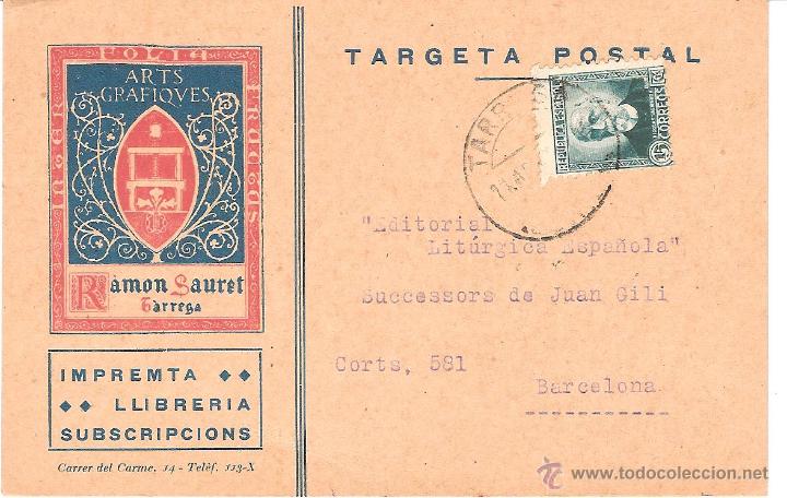 Postales: TARJETA POSTAL COMERCIAL - TARREGA 1934 - Foto 1