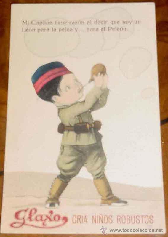Postkarten: ANTIGUA POSTAL PUBLICIDAD DE GLAXO - ES LA MEJOR LECHE DE VACA - ILUSTRACION HUMORISTICA GUERRA DEL