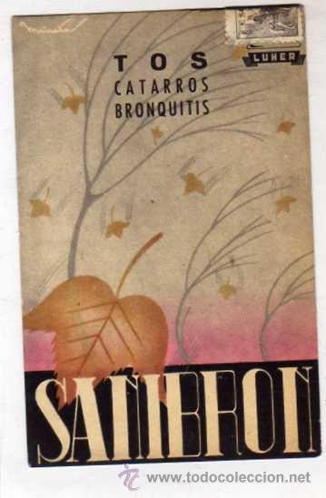 Postales: Postal con publicidad de farmacia Tos. Catarros bronquitis. Sanibron.