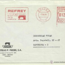 Cartes Postales: CIRCULADA CON FRANQUEO MAQUINAS DE COSER REFREY 1981 DE BOUZAS VIGO A BARCELONA. Lote 41255187