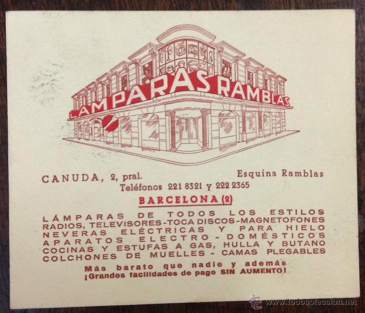 Postales: Tarjeta publicitaria. LAMPARAS RAMBLAS. CALLE CANUDA, 2. ESQUINA RAMBLAS.