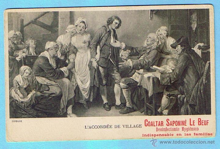 Postais: L'ACORDEE DE VILLAGE. POSTAL PUBLICITARIA DE COALTAR SAPONINE LE BOEUF. GREUZE