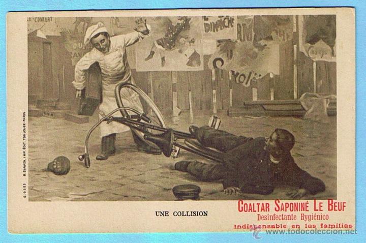Postales: UNE COLLISION. POSTAL PUBLICITARIA DE COALTAR SAPONINE LE BOEUF
