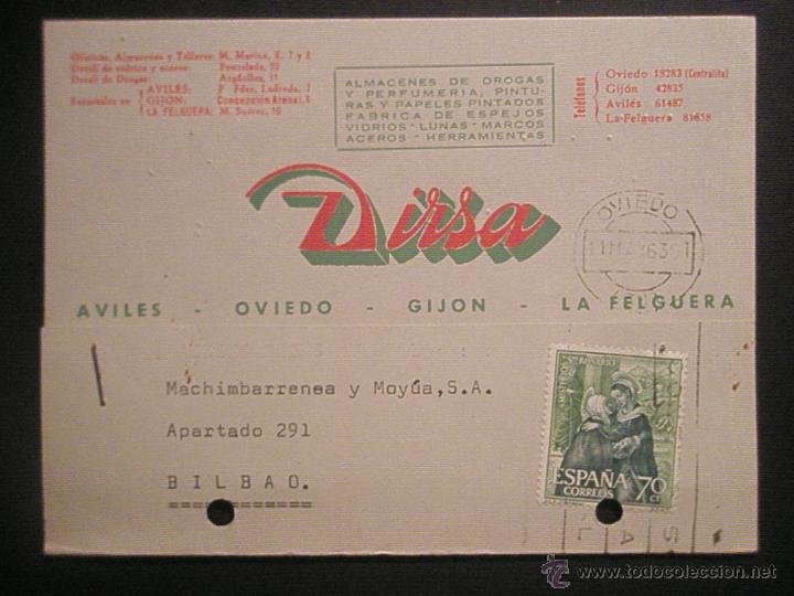 Postkarten: OVIEDO ASTURIAS POSTAL PUBLICITARIA DIRSA DROGUERIAS E INDUSTRIAS REUNIDAS S.A.