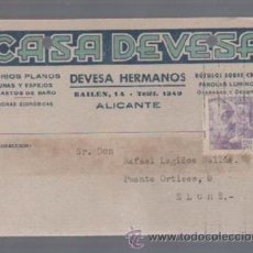 Postales: TARJETA POSTAL PUBLICITARIA. CASA DEVESA. ALICANTE. VIDRIOS PLANOS, CRISTAL. 1942