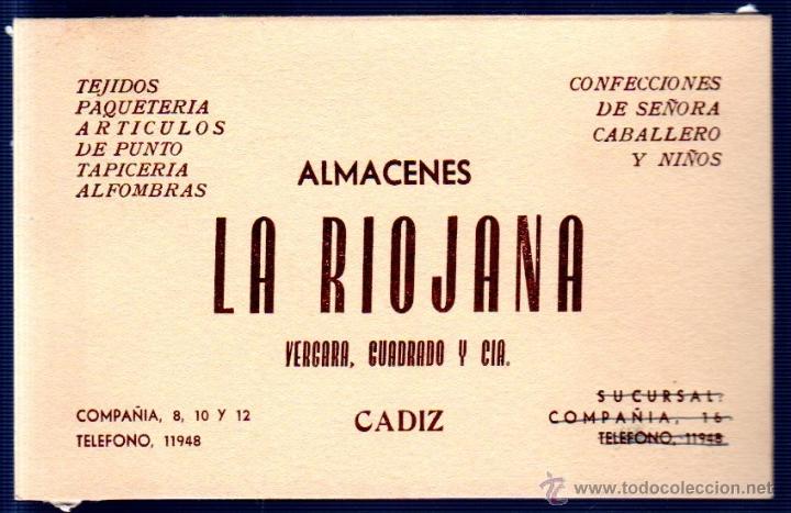 Postkarten: TARJETA PUBLICITARIA DE ALMACENES LA RIOJANA. VERGARA, CUADRADO Y CIA. CAIDZ