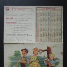 Postales: POSTAL PUBLICITARIA MEDICAMENTOS HEPAVIR. AÑO 1949-1950. DOBLE: CALENDARIO Y DIBUJO. 