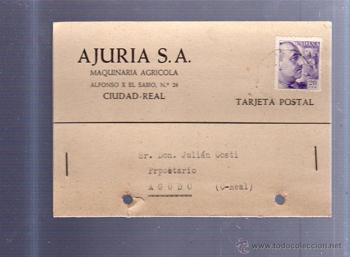 Cartes Postales: TARJETA POSTAL PUBLICITARIA. AJURIA S.A. MAQUINARIA AGRICOLA. CIUDAD REAL. 1941. VER DORSO