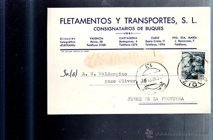 Postkarten: TARJETA POSTAL PUBLICITARIA. FLETAMENTOS Y TRANSPORTES. CONSIGNATORIOS DE BUQUES. 1951
