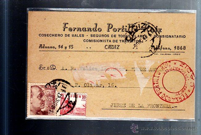 Postkarten: TARJETA POSTAL PUBLICITARIA. SALES, CONSIGNATARIO. CADIZ. FERNANDO PORTILLO RUIZ. 1947