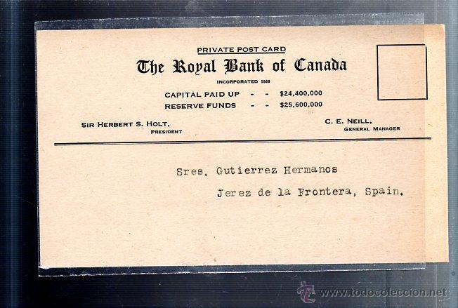 Postcards: TARJETA POSTAL PUBLICITARIA. THE ROYAL BANK OF CANADA. PUERTO PLATA, REPUBLICA DOMINICA. 1927