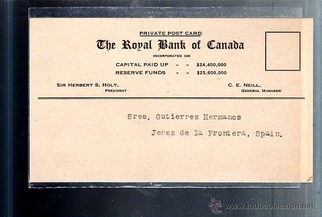 Postcards: TARJETA POSTAL PUBLICITARIA. THE ROYAL BANK OF CANADA. PUERTO PLATA, REPUBLICA DOMINICA. 1927