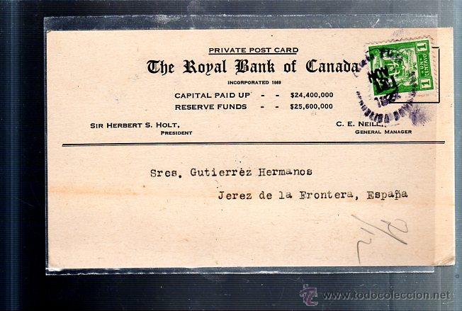 Postcards: TARJETA POSTAL PUBLICITARIA. THE ROYAL BANK OF CANADA. PUERTO PLATA, REPUBLICA DOMINICA. 1927