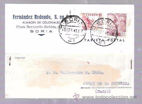 Postkarten: TARJETA POSTAL PUBLICITARIA. ALMACEN DE COLONIALES FERN&Aacute;NDEZ REDONDO, S. EN C. SORIA.