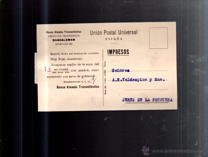 Cartes Postales: TARJETA POSTAL PUBLICITARIA. BANCO ALEMAN TRANSATLANTICO. BANCALEMAN. 1935