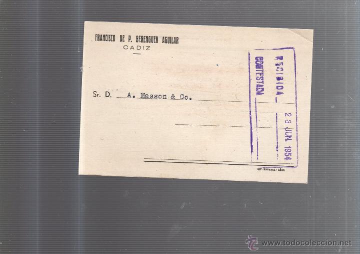 Postkarten: TARJETA POSTAL PUBLICITARIA. FRANCISCO DE P. BERENGUER AGUILAR. CADIZ. 1954