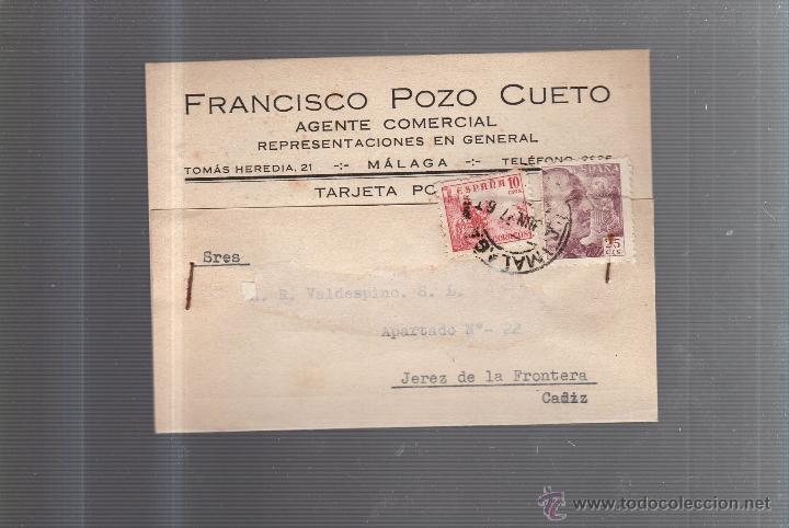Postais: TARJETA POSTAL PUBLICITARIA. FRANCISCO POZO CUETO. AGENTE COMERCIAL. MALAGA. 1947