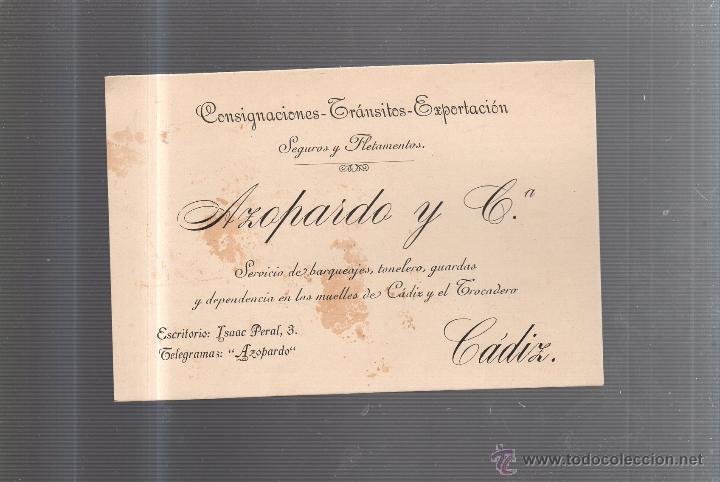 Postais: TARJETA POSTAL PUBLICITARIA. SEGUROS Y FLETAMENTOS. AZOPARDO Y Cia. CADIZ.