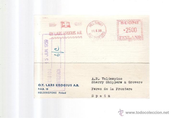 Cartes Postales: TARJETA POSTAL PUBLICITARIA. O.Y. LARS KROGIUS A.B. HELSINGFORS, FINLANDIA. 1959