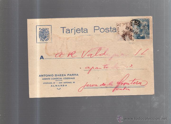 Postcards: TARJETA POSTAL PUBLICITARIA. ANTONIO BAEZA PARRA. COMERCIAL. ALMANSA. 1949