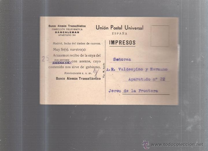 Postcards: TARJETA POSTAL PUBLICITARIA. BANCO ALEMAN TRANSATLANTICO. BANCALEMAN.