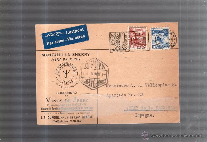 Postcards: TARJETA POSTAL PUBLICITARIA. MANZANILLA SHERRY. VINOS DE JEREZ. GENOVA. 1946