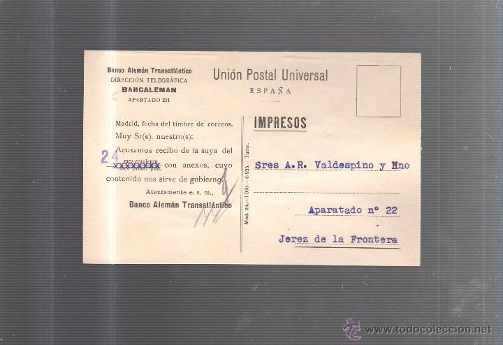 Cartes Postales: TARJETA POSTAL PUBLICITARIA. BANCO ALEMAN TRASATLANTICO. BANCALEMAN.