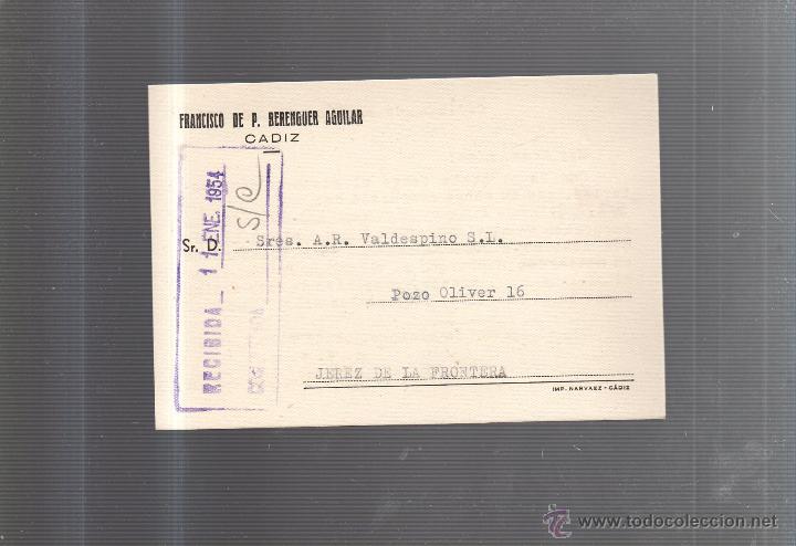 Cartes Postales: TARJETA POSTAL PUBLICITARIA. FRANCISCO DE P. BERENGUER AGUILAR. CADIZ. 1954