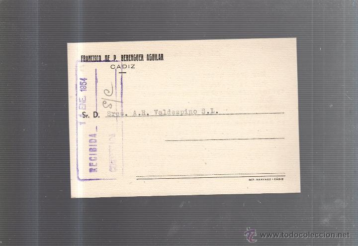 Cartes Postales: TARJETA POSTAL PUBLICITARIA. FRANCISCO DE P. BERENGUER AGUILAR. CADIZ. 1954