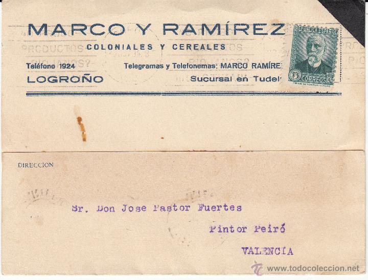 Postales: TARJETA POSTAL COMERCIAL DE MARCO Y RAMIREZ DE LOGRO&Ntilde;O  1934 - Foto 1
