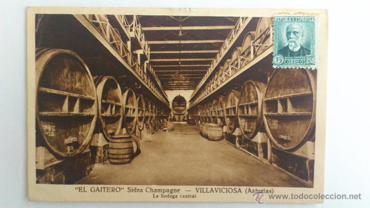 Postkarten: POSTAL PUBLICIDAD, EL GAITERO, SIDRA CHAMPAGNE, VILLAVICIOSA - ASTURIAS, LA BODEGA CENTRAL, A&Ntilde;O 1934