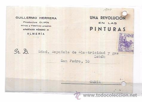 Postcards: TARJETA POSTAL PUBLICITARIA. GUILLERMO HERRERA. PRODUCTOS OLIP&Iacute;N. MINAS Y F&Aacute;BRICAS PROPIAS.