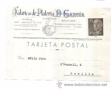 Postcards: TARJETA POSTAL PUBLICITARIA. FABRICA DE PLATER&Iacute;A D. GARC&Iacute;A.