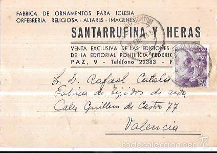 Postcards: TARJETA POSTAL PUBLICITARIA. SANTARRUFINA Y HERAS. FABRICA DE ORNAMENTOS IGLESIA. MADRIS, 1942.