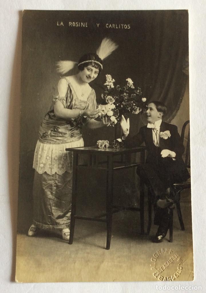 Cartoline: POSTAL FOTOGR&Aacute;FICA AUTOGRAFO EN REVERSO. CIRCO. VARIET&Eacute;S. VARIEDADES LA ROSINE Y CARLITOS 1916
