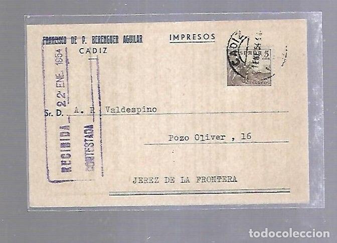 Postkarten: TARJETA POSTAL PUBLICITARIA. FRANCISCO DE P. BERENGUER AGULAR. CADIZ. 1954