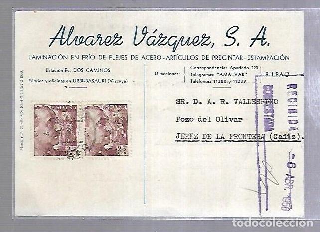 Postkarten: TARJETA POSTAL. PUBLICIDAD. ALVAREZ VAZQUEZ. FLEJES DE ACERO, ESTAMPACION. 1956