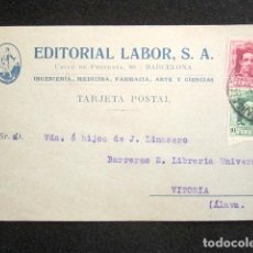 Postales: POSTAL PUBLICITARIA. PUBLICIDAD IMPRESA. EDITORIAL LABOR, BARCELONA. CIRCULADA, VITORIA. 1926