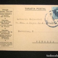 Postales: POSTAL PUBLICITARIA. PUBLICIDAD IMPRESA. LIBRERÍA HERDER, BARCELONA. CIRCULADA, VITORIA. 1927